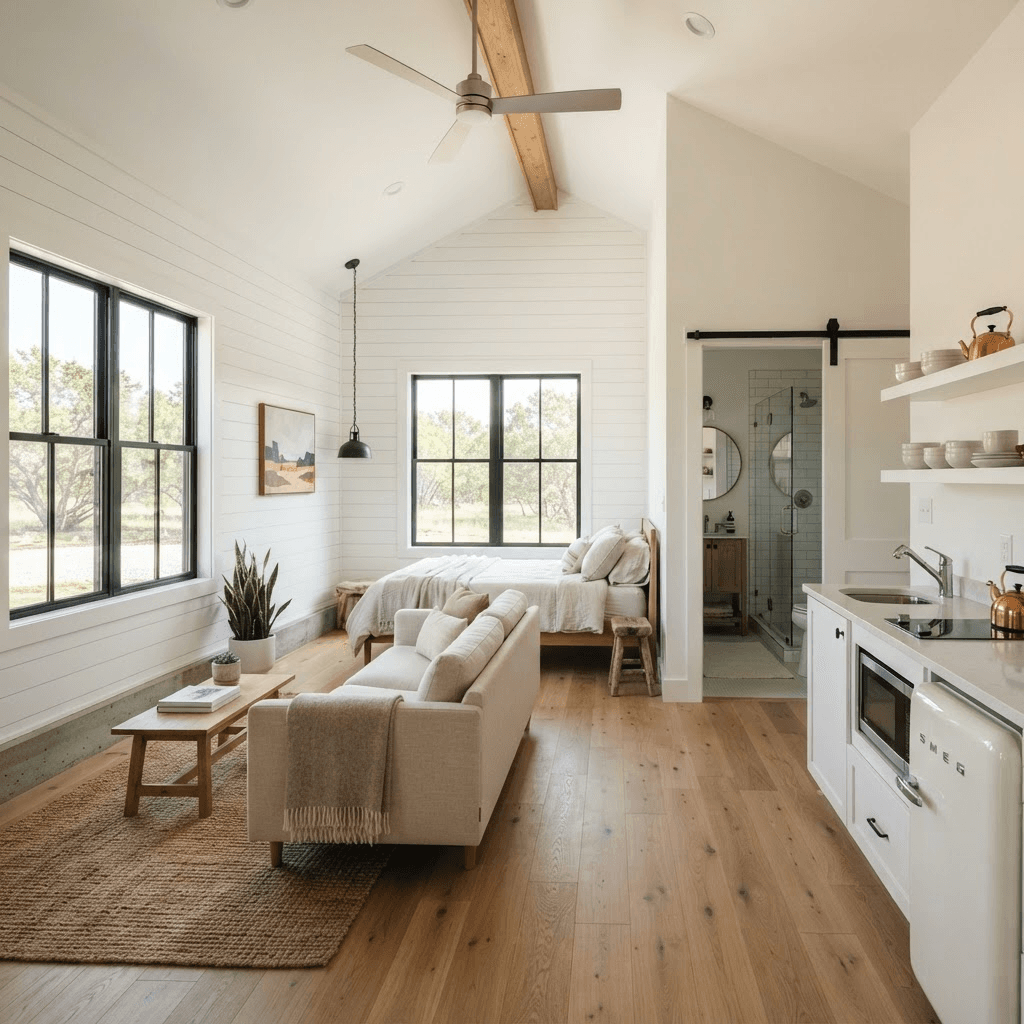 Converted garage living space with kitchenette in a Central Texas home — Austin, TX